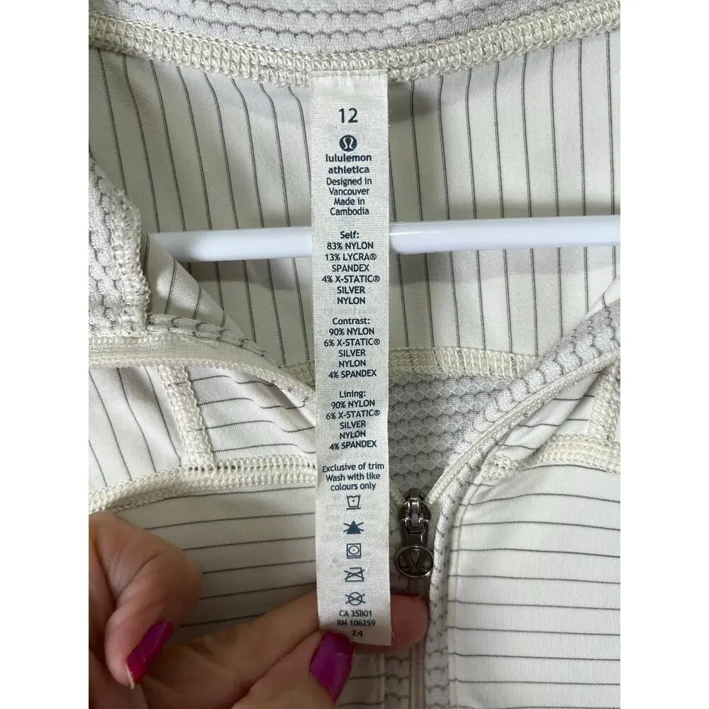 Lululemon Run For Gold 1/2 Zip Pullover Ghost Ivory Stripe Size 12 Athleisure